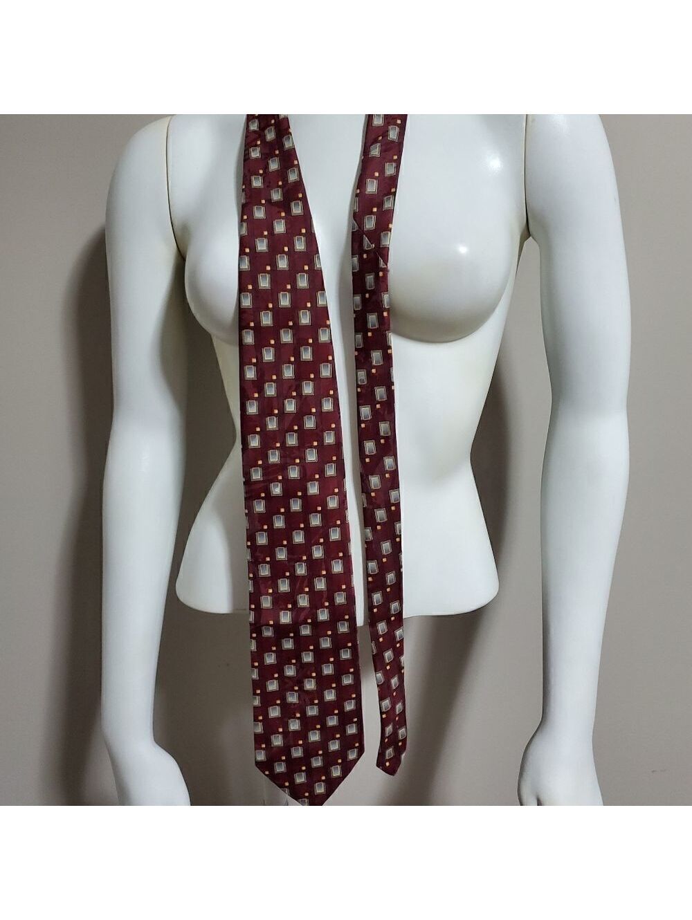 Vintage Puritan Burgundy Geometric Pattern Polyester Tie